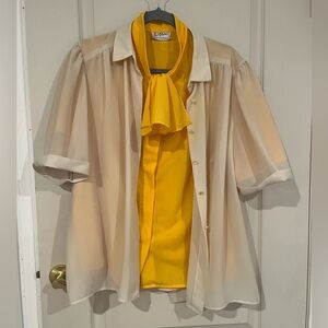 Layering Grandma Sheer Cream and Yellow Blouse Set Button Up